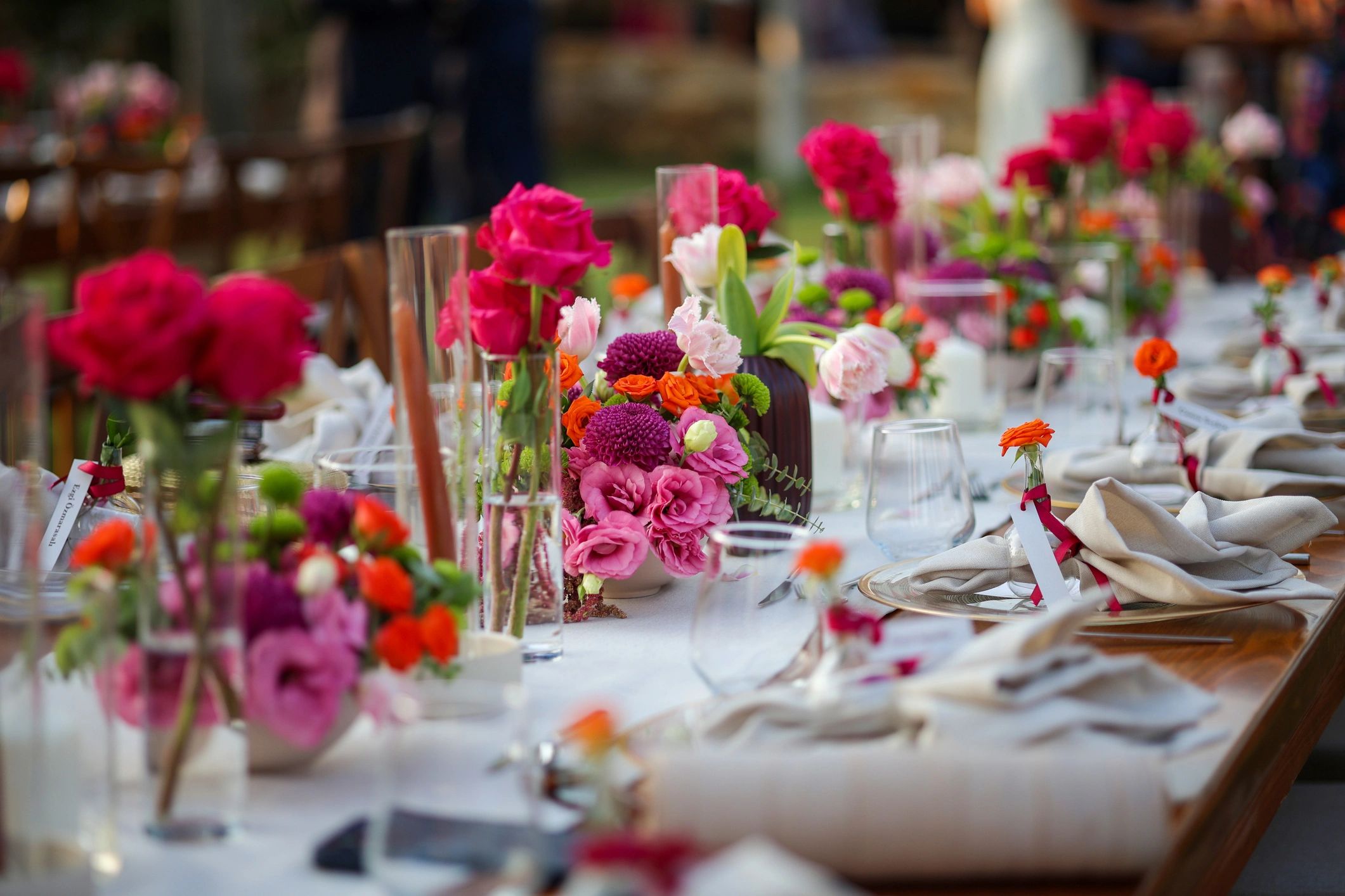 Outdoor wedding floral centerpiece